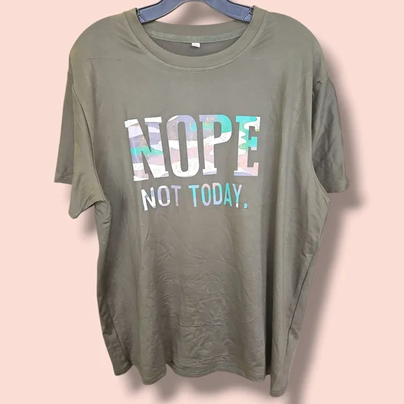 🚨SOLD🚨 Nope Not Today Green Camp Print Graphic Tee New - Picture 2 of 3